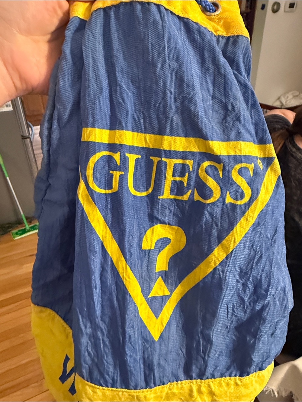 GUESS Blue and Yellow Drawstring Backpack